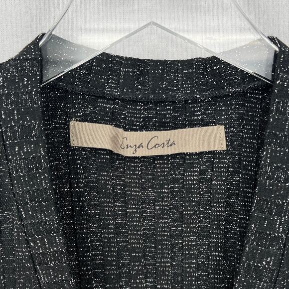 ENZA COSTA Lurex Rib Long Sleeve Cardigan Midi Dress Womens Medium Black Silver - Picture 11 of 15